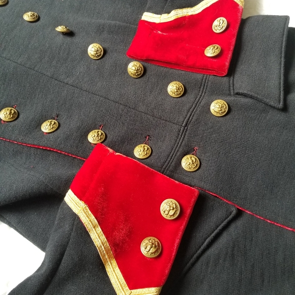 Denim & Supply Ralph Lauren Navy Military Jacket Red Velvet Gold Buttons - Picture 9 of 10